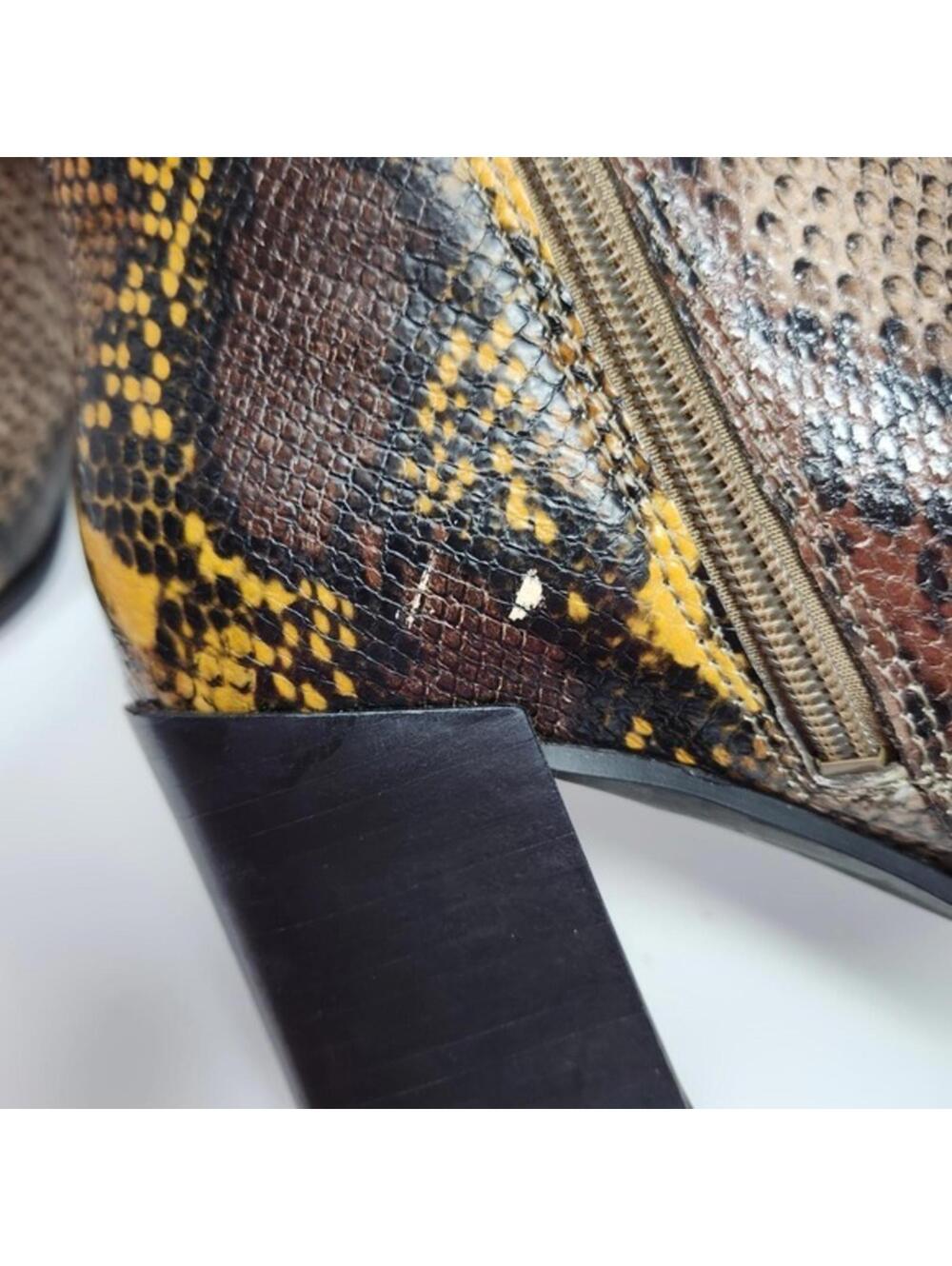 Franco Sarto Snakeskin Print Ankle Boots Booties Block Heel Brown Yellow 7.5 - Picture 6 of 8